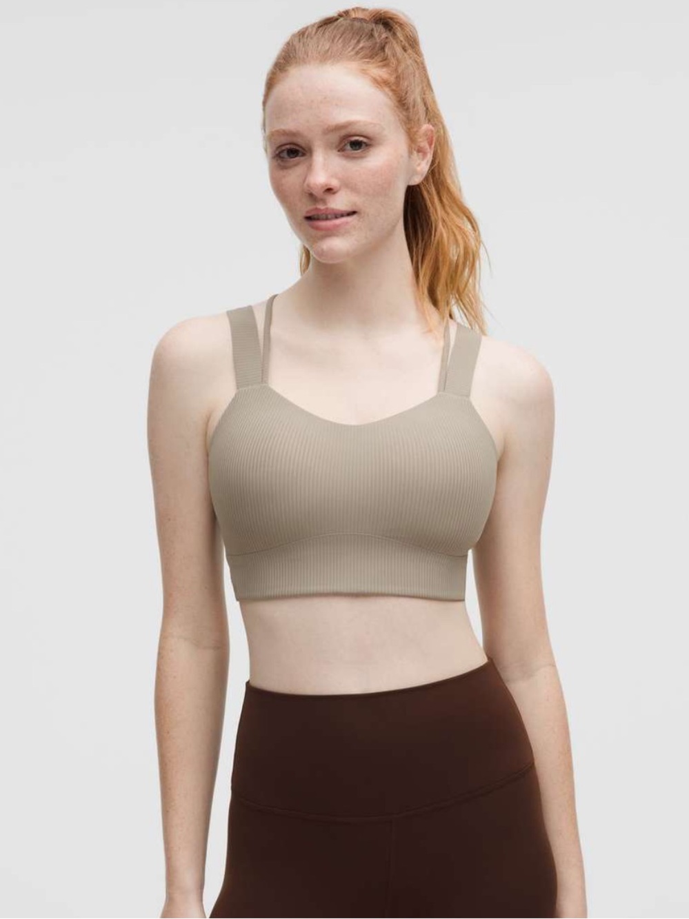 lululemon athletica Like a Cloud Ribbed Longline Bra in Warm Ash Grey